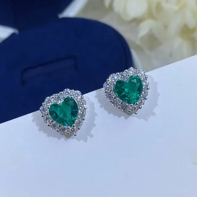 Heart-Shaped Green Gem Halo Stud Earrings 3
