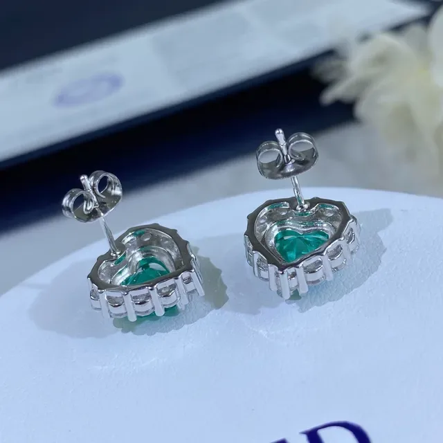 Heart-Shaped Green Gem Halo Stud Earrings 4