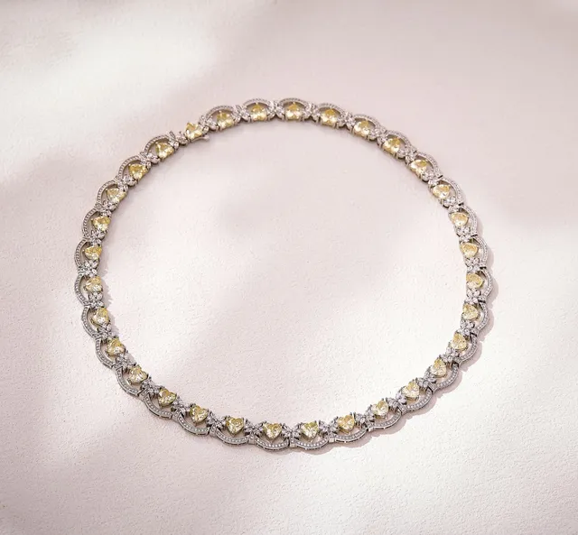 Heart-Shaped Red Gemstone and Pavé Diamond Collar Necklace 3