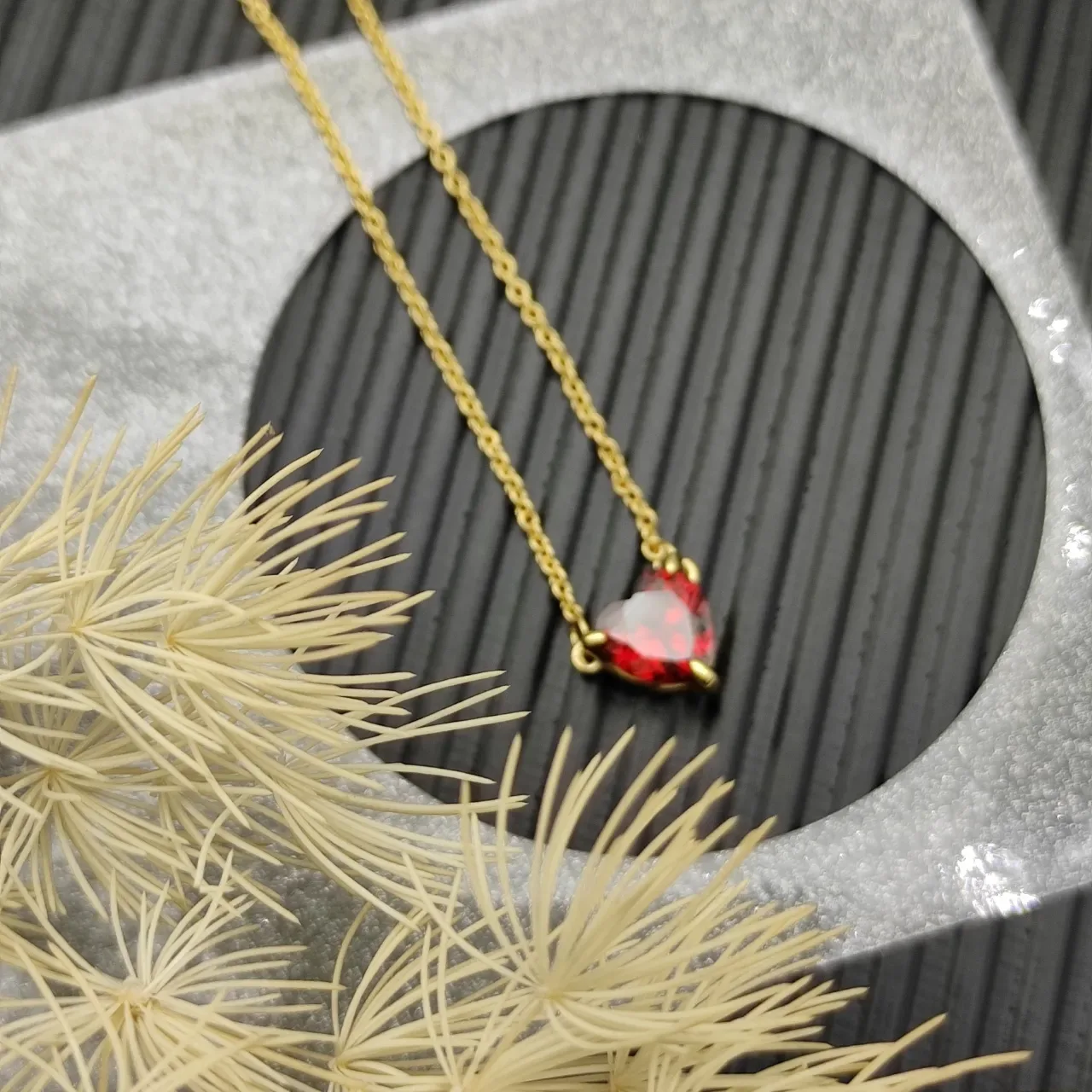 Heart-Shaped Red Gemstone Pendant Necklace 5