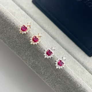 Heart-Shaped Ruby and Diamond Halo Stud Earrings