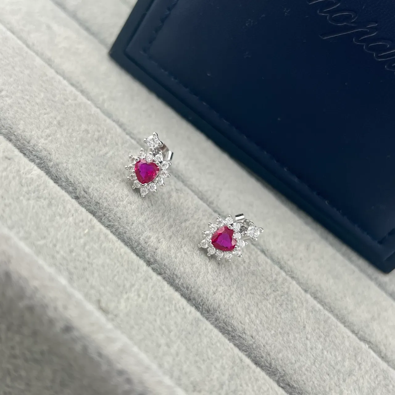 Heart-Shaped Ruby and Diamond Halo Stud Earrings 3