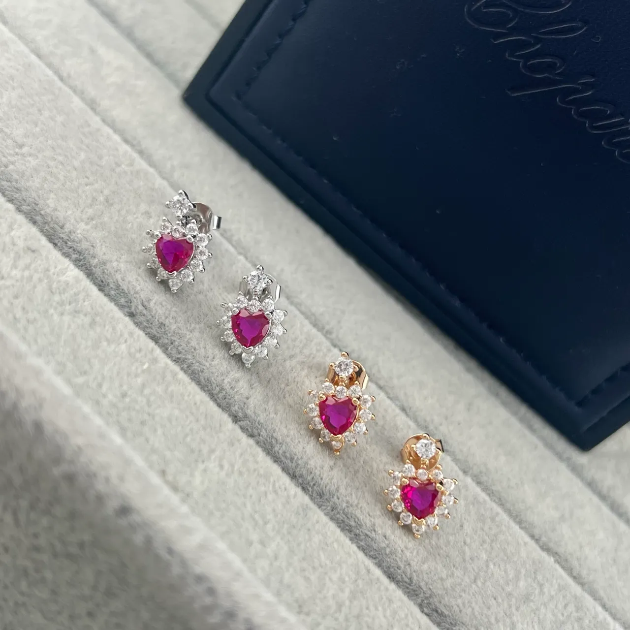 Heart-Shaped Ruby and Diamond Halo Stud Earrings 4