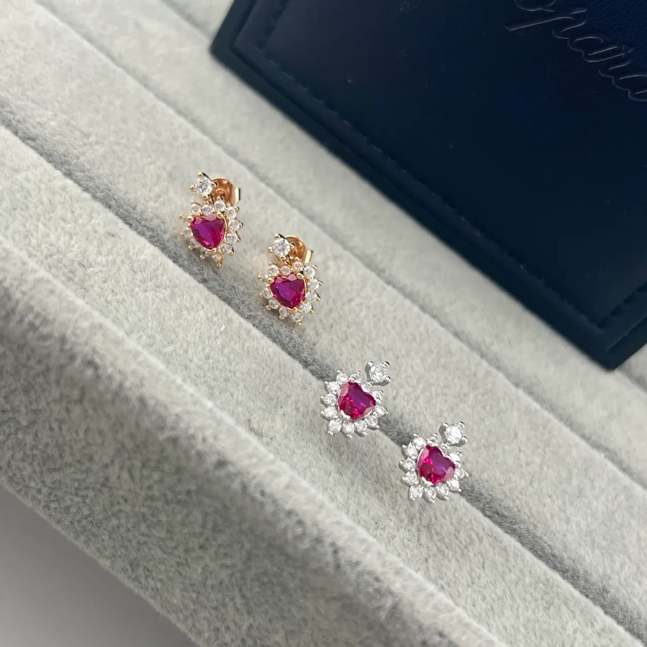 Heart-Shaped Ruby and Diamond Halo Stud Earrings 5