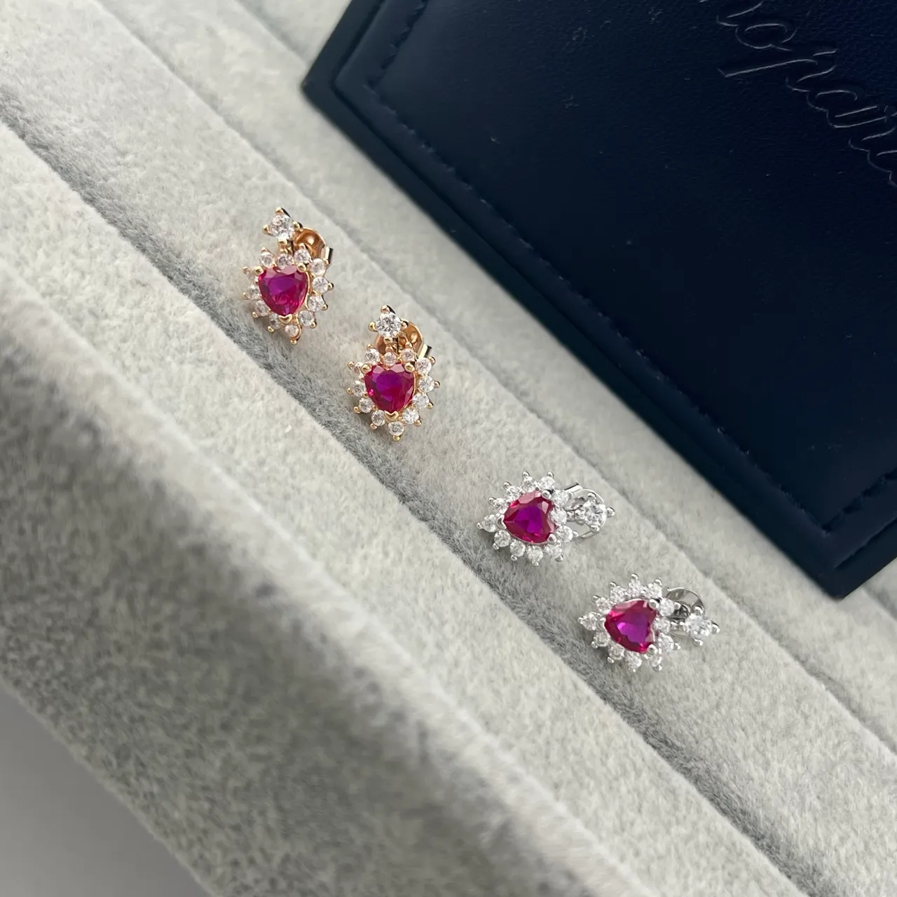 Heart-Shaped Ruby and Diamond Halo Stud Earrings 6