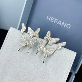 HEFANG Butterfly Pavé Crystal Silver Earrings