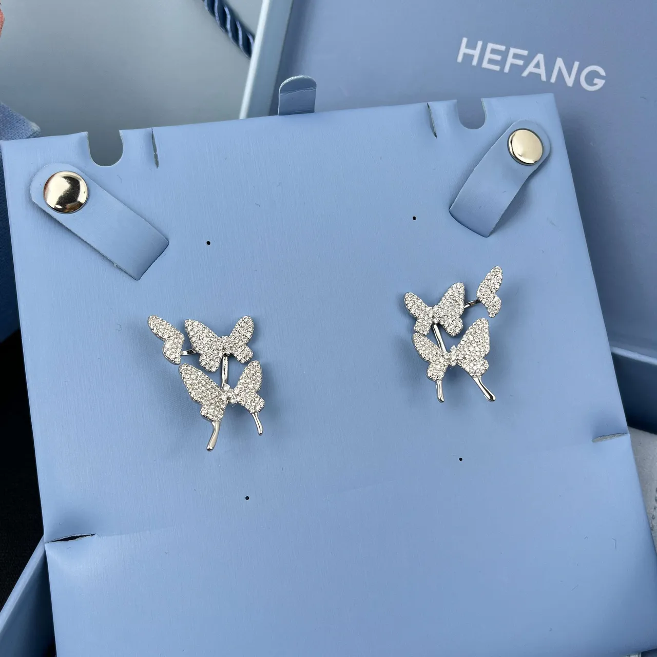 HEFANG Butterfly Pavé Crystal Silver Earrings 3