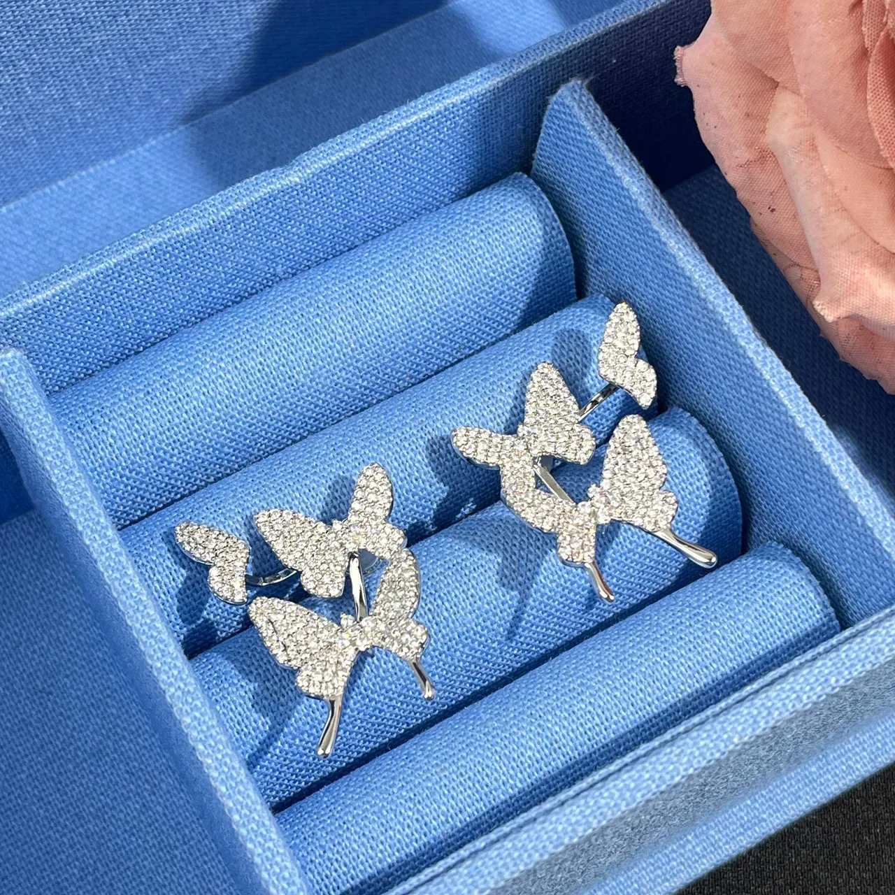 HEFANG Butterfly Pavé Crystal Silver Earrings 4