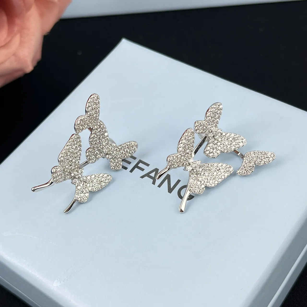 HEFANG Butterfly Pavé Crystal Silver Earrings 5