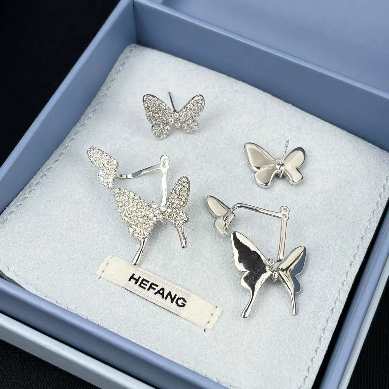 HEFANG Butterfly Pavé Crystal Silver Earrings 6