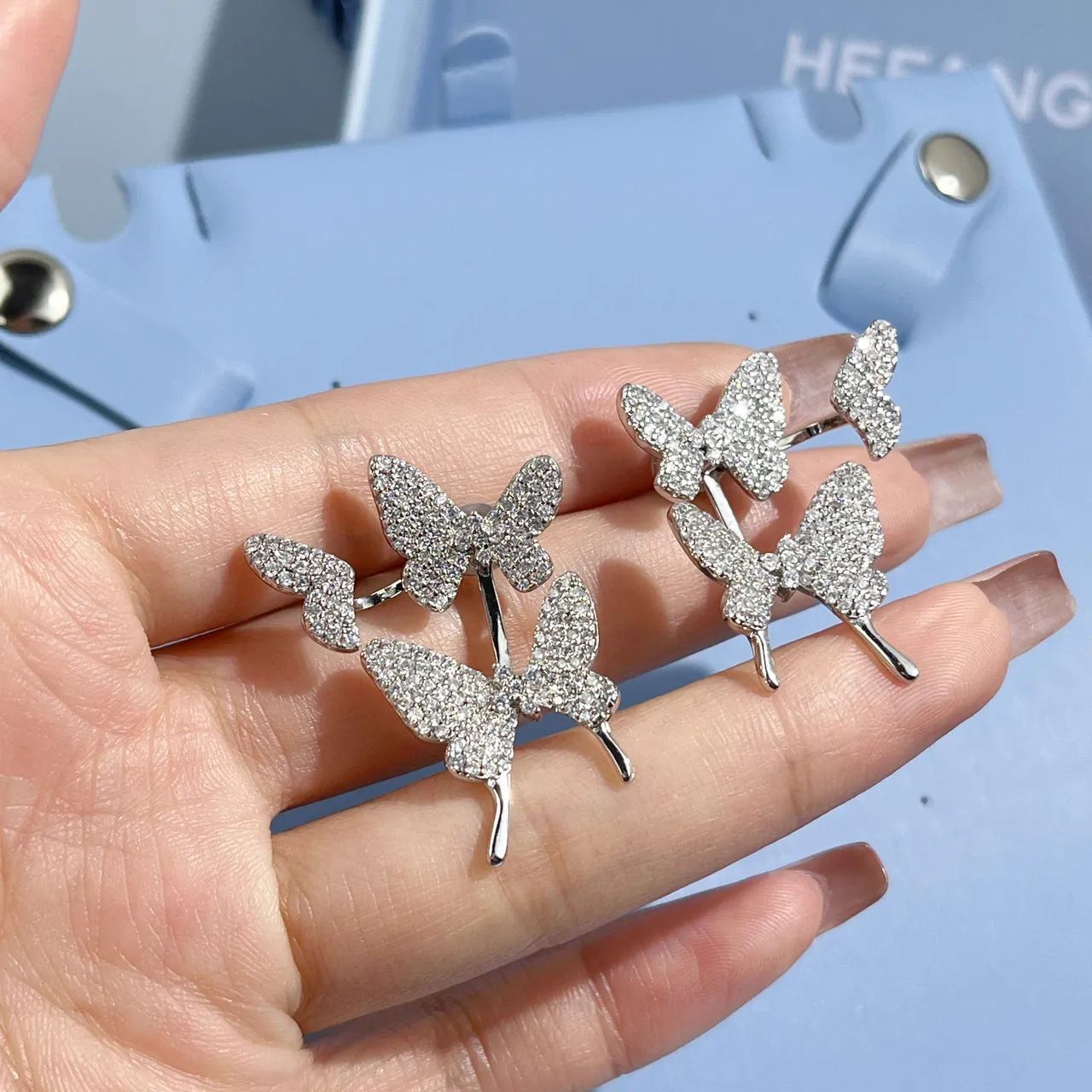 HEFANG Butterfly Pavé Crystal Silver Earrings 7