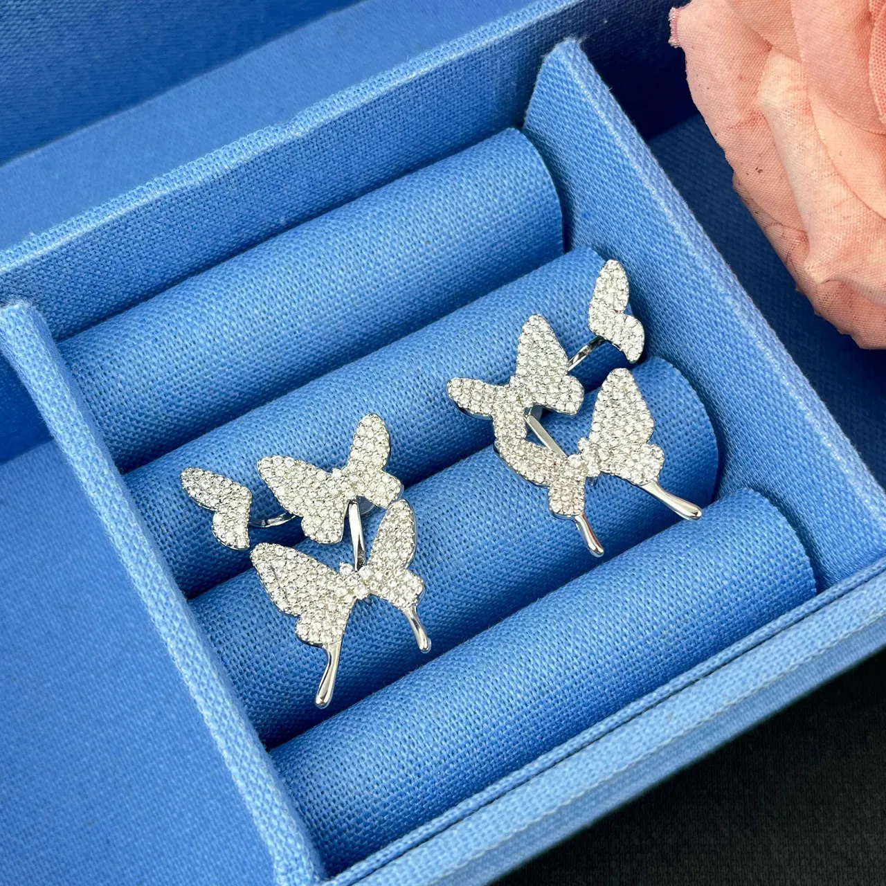 HEFANG Butterfly Pavé Crystal Silver Earrings 8