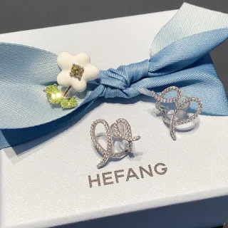 HEFANG Floral Enamel and Crystal Script Earrings