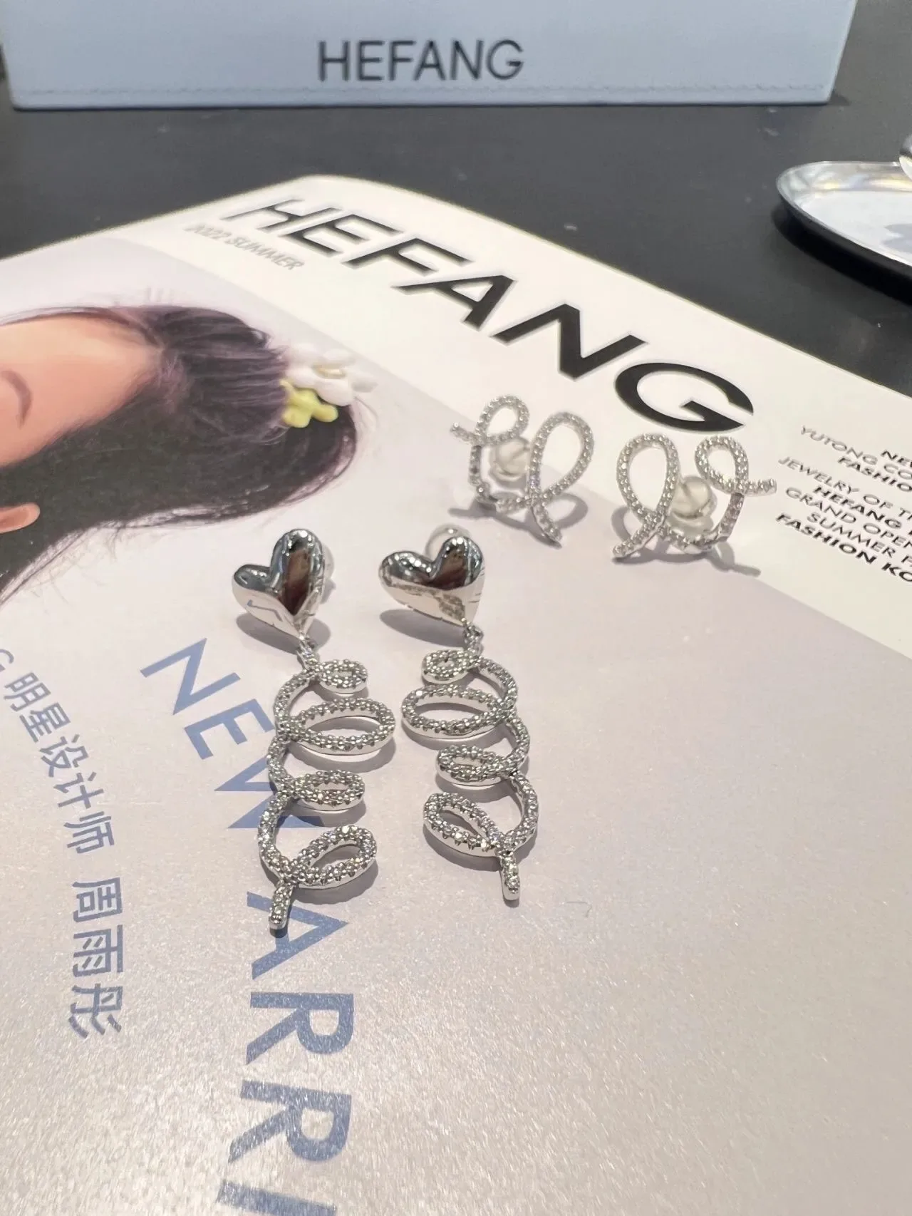 HEFANG Floral Enamel and Crystal Script Earrings 6