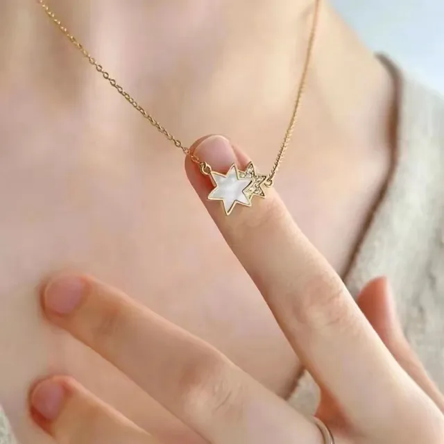 HEFANG Gold Blue Chain Star-Shaped Pendant Necklace 3