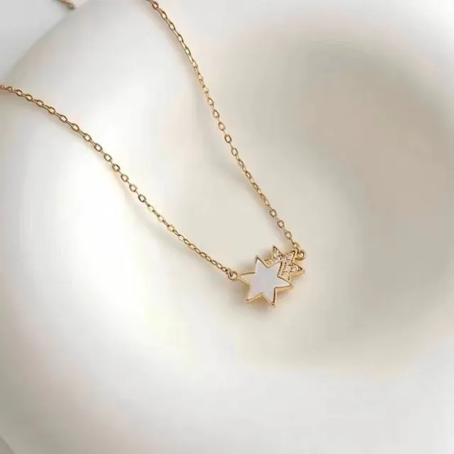 HEFANG Gold Blue Chain Star-Shaped Pendant Necklace 5