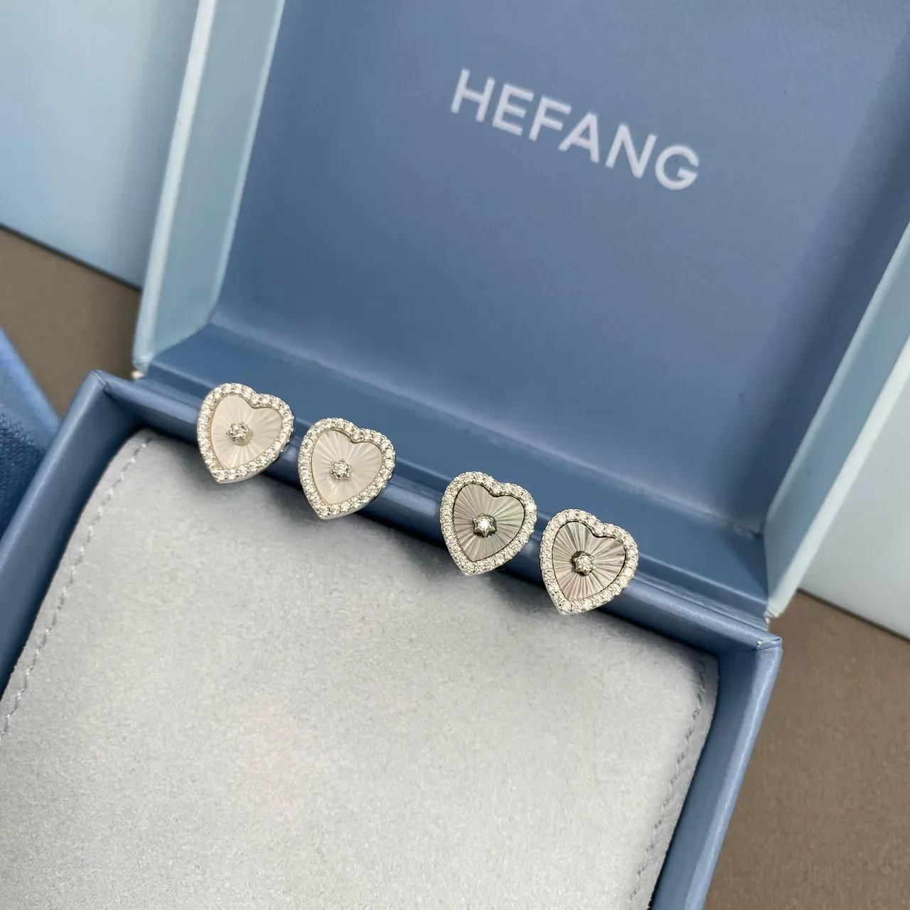 HEFANG Heart-Shaped Pavé Crystal and Enamel Stud Earrings 6