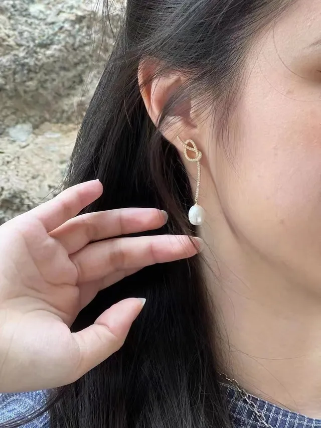 HEFANG Knot-Top Pearl-Drop Dangling Earrings 7