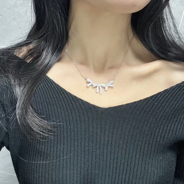 HEFANG Pavé Crystal Bow Pendant Necklace 3