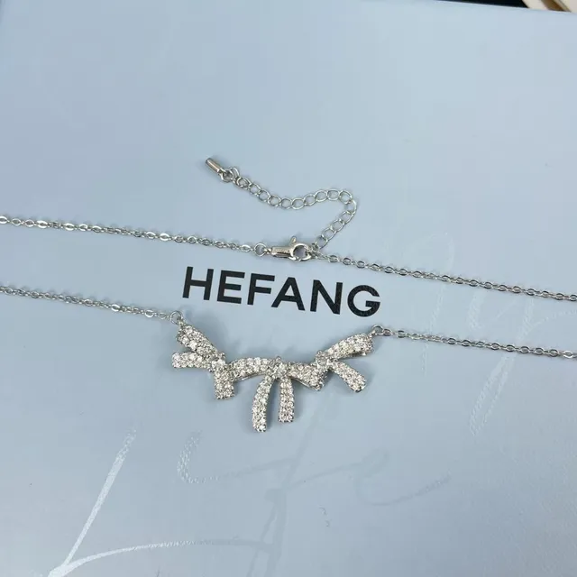 HEFANG Pavé Crystal Bow Pendant Necklace 5
