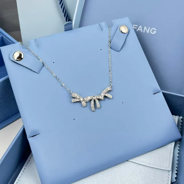 HEFANG Pavé Crystal Bow Pendant Necklace 6