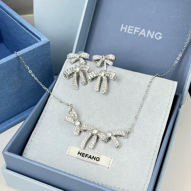 HEFANG Pavé Crystal Bow Pendant Necklace 7