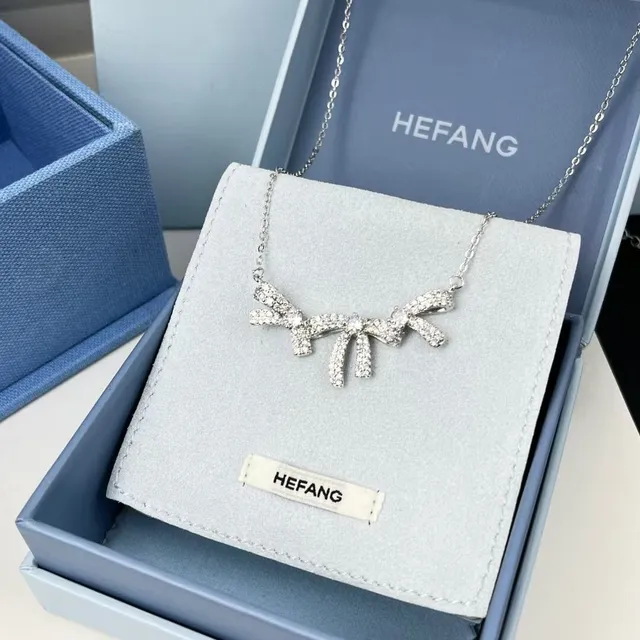 HEFANG Pavé Crystal Bow Pendant Necklace 8