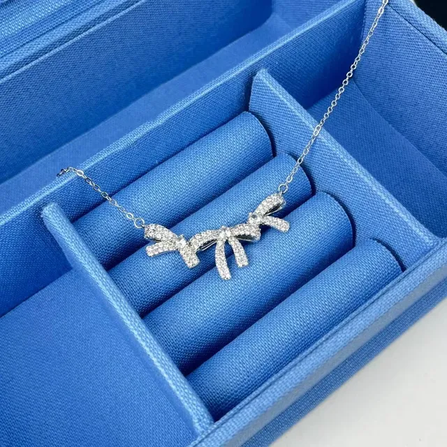 HEFANG Pavé Crystal Bow Pendant Necklace 9