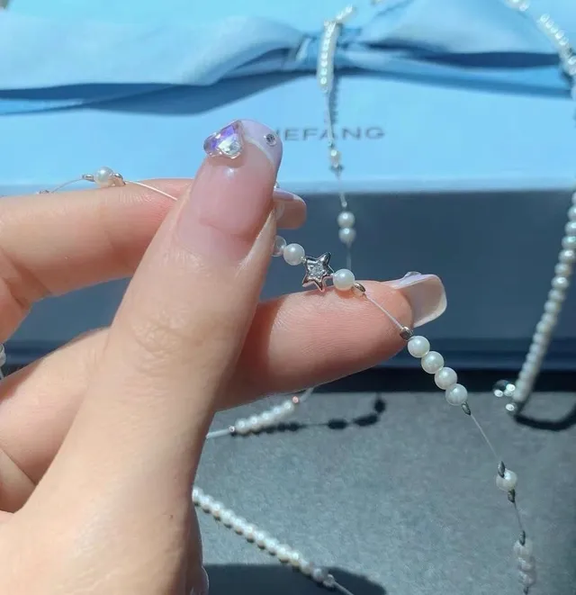 HEFANG Pearl and Star Charm Layered Necklace 8
