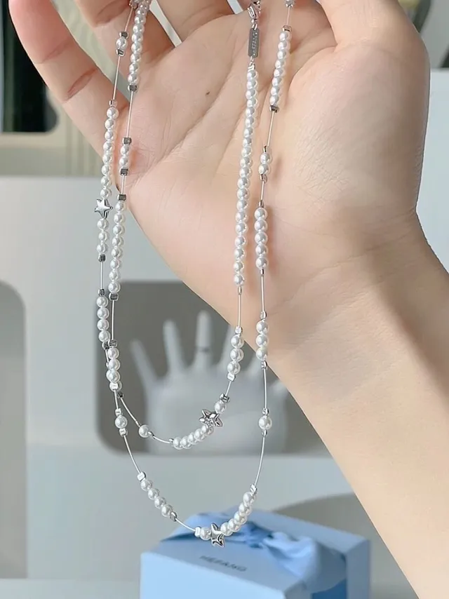 HEFANG Pearl and Star Charm Layered Necklace 9