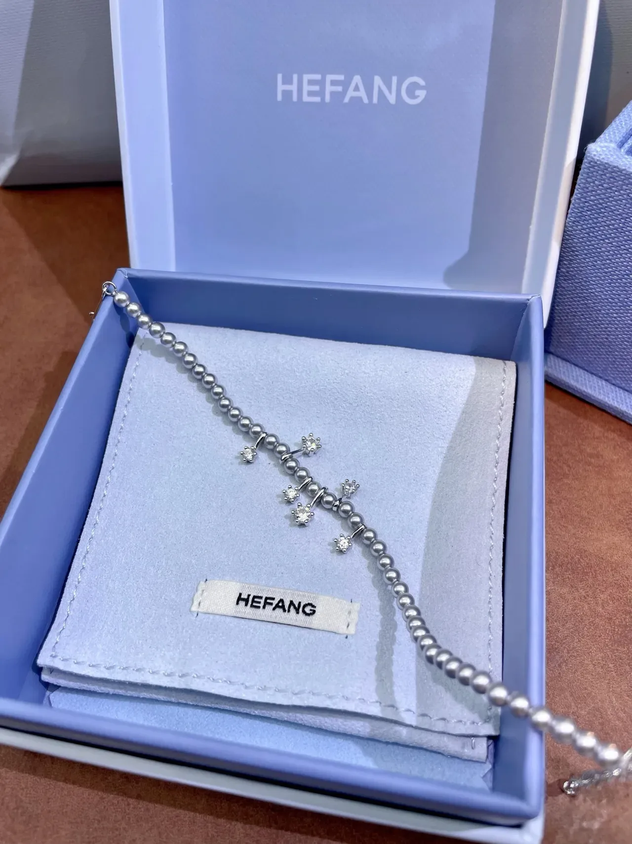 HEFANG Pearl Beaded Crystal Charm Bracelet 7