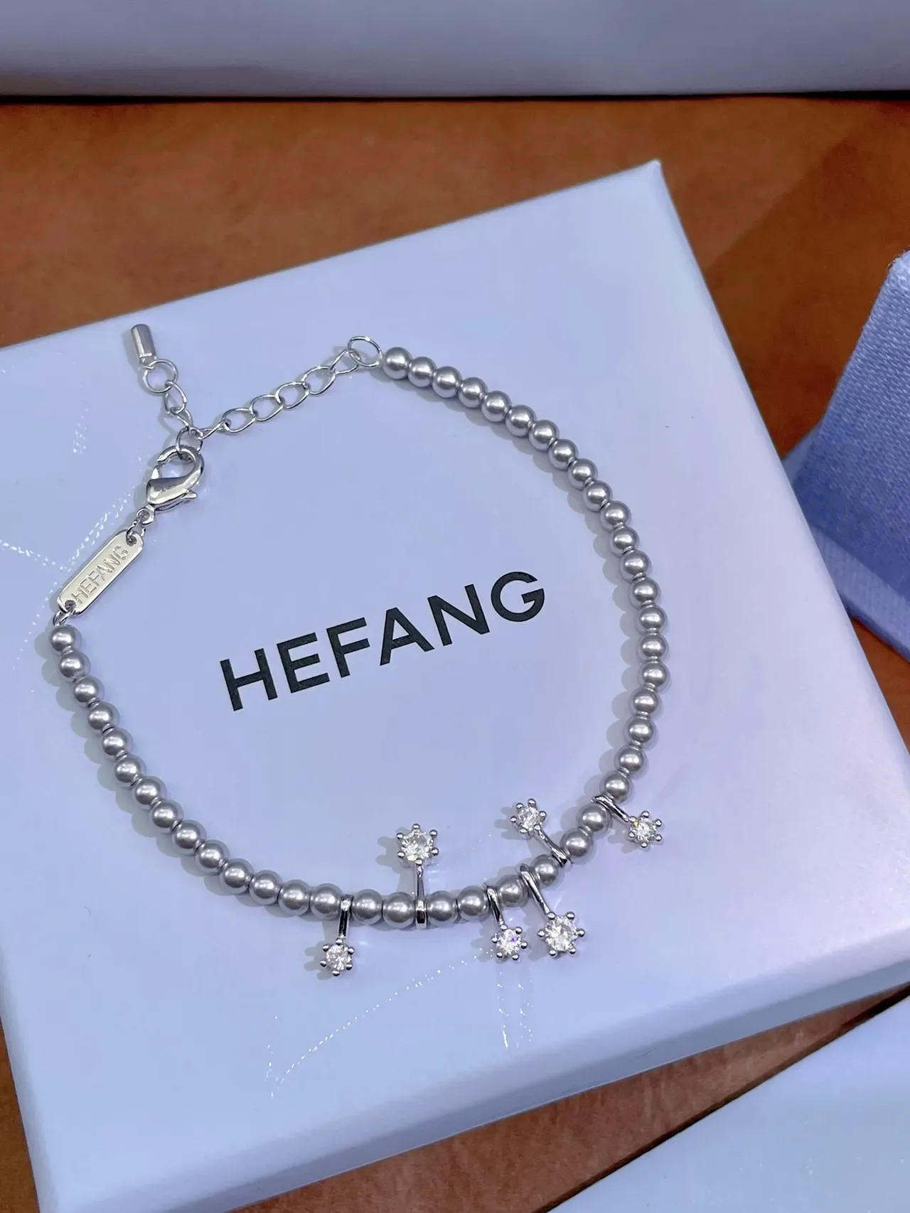 HEFANG Pearl Beaded Crystal Charm Bracelet 9