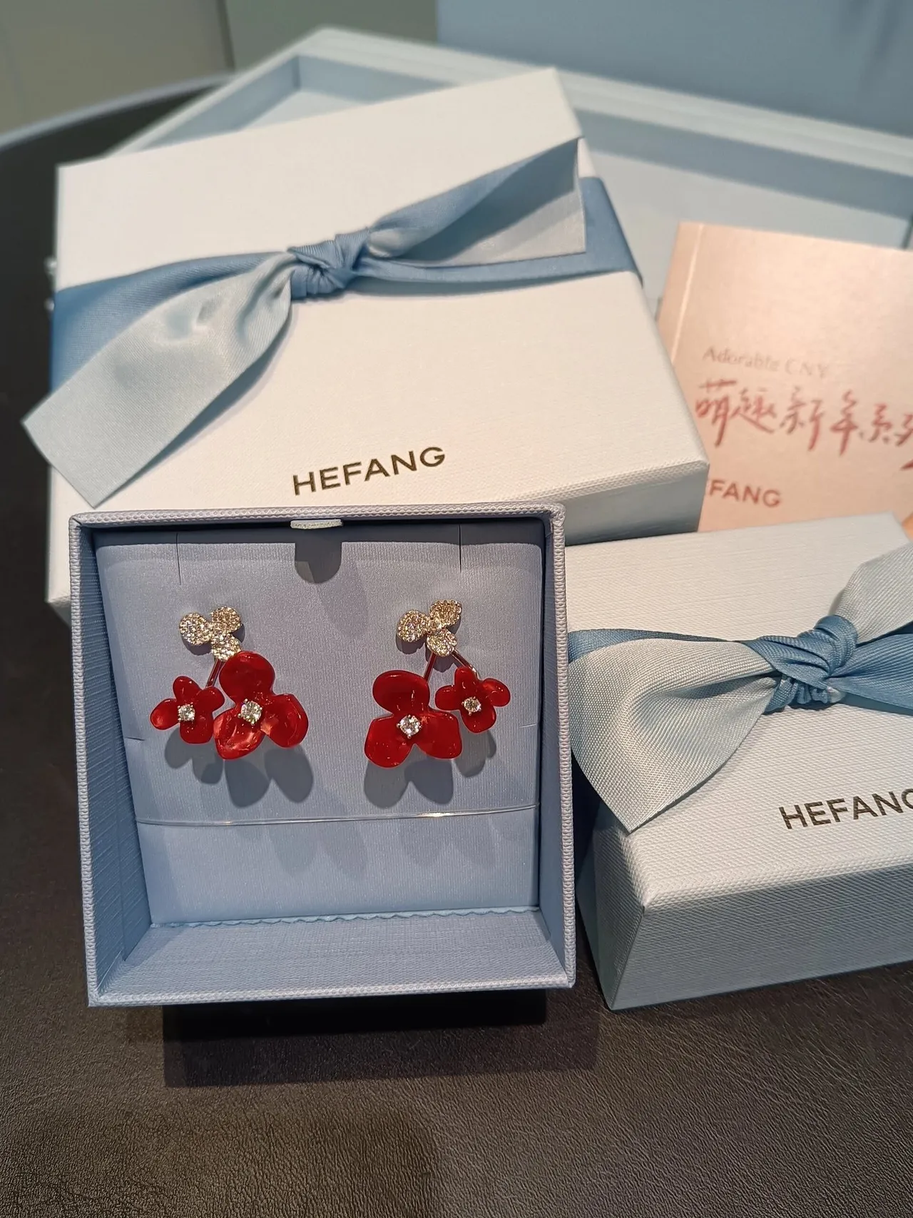 HEFANG Red Floral Crystal Stud Earrings 2