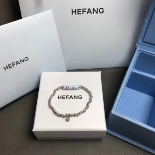 HEFANG Pulsera de encanto tubular esmaltada plateada con cuentas azules