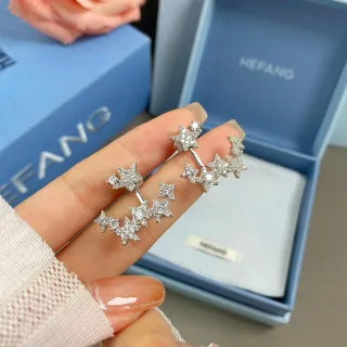 HEFANG Star-Shaped Pavé Crystal Multi-Star Ear Cuff Earrings