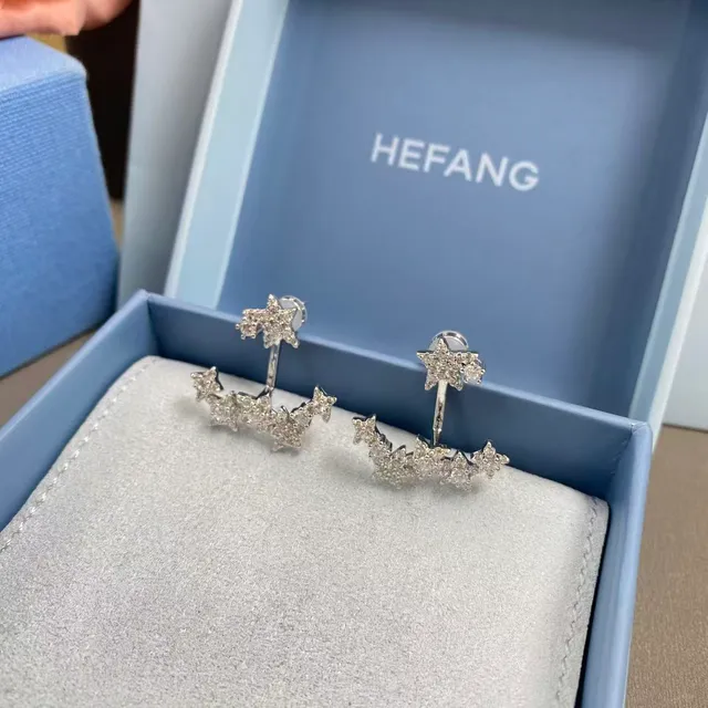 HEFANG Star-Shaped Pavé Crystal Multi-Star Ear Cuff Earrings 7