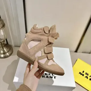 Isabel Marant Bege Rosa Salto Wedge Camurça Superior Tênis Lifestyle