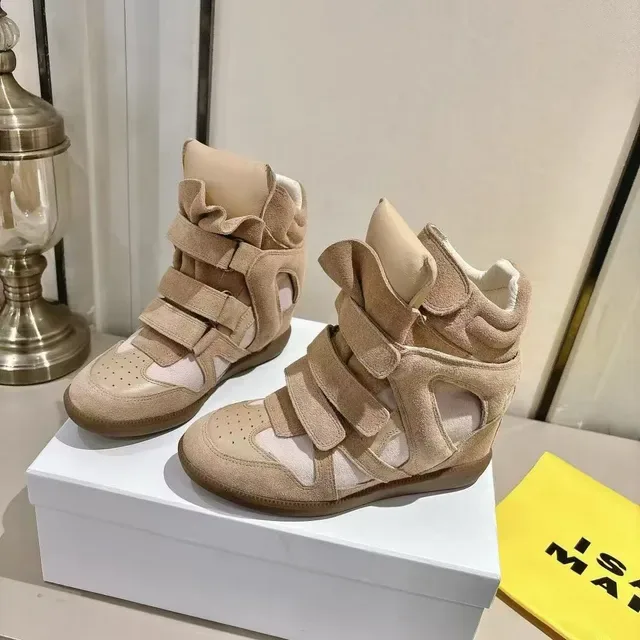 Isabel Marant Beige Pink Wedge Heel Suede Upper Lifestyle Sneakers 4