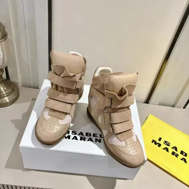 Isabel Marant Beige Pink Wedge Heel Suede Upper Lifestyle Sneakers 5