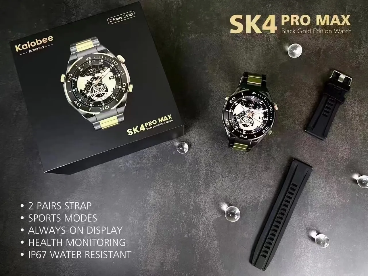 Kalobee SK4 PRO MAX الإصدار الأسود والذهبي ساعة رياضية 3