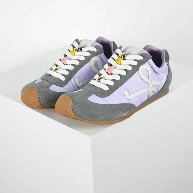 Lavender and Gray Mixed-Material Retro Runner Sneakers 2