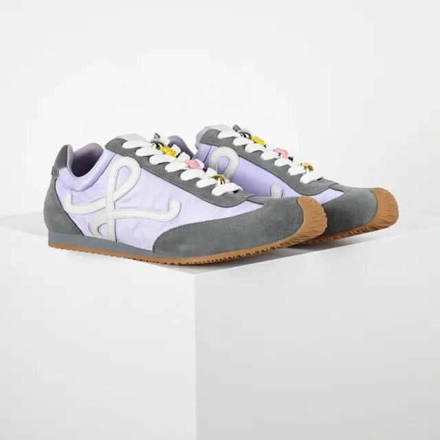 Lavender and Gray Mixed-Material Retro Runner Sneakers 3