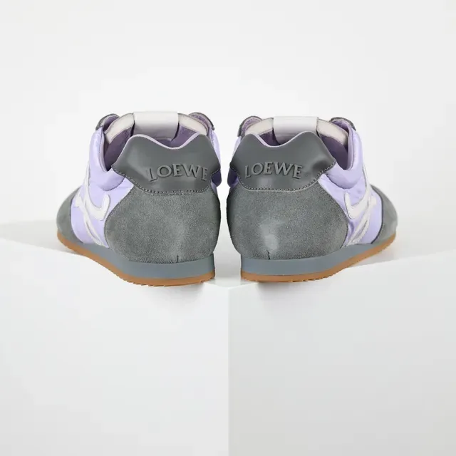 Lavender and Gray Mixed-Material Retro Runner Sneakers 8