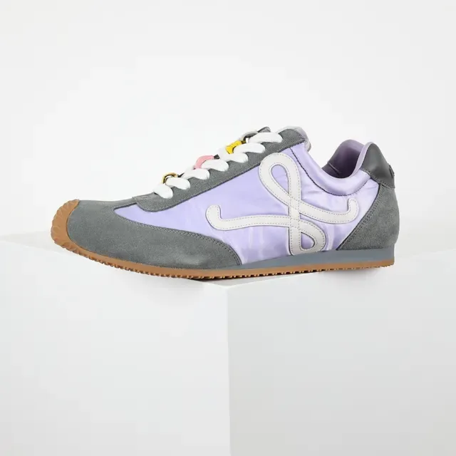 Lavender and Gray Mixed-Material Retro Runner Sneakers 9
