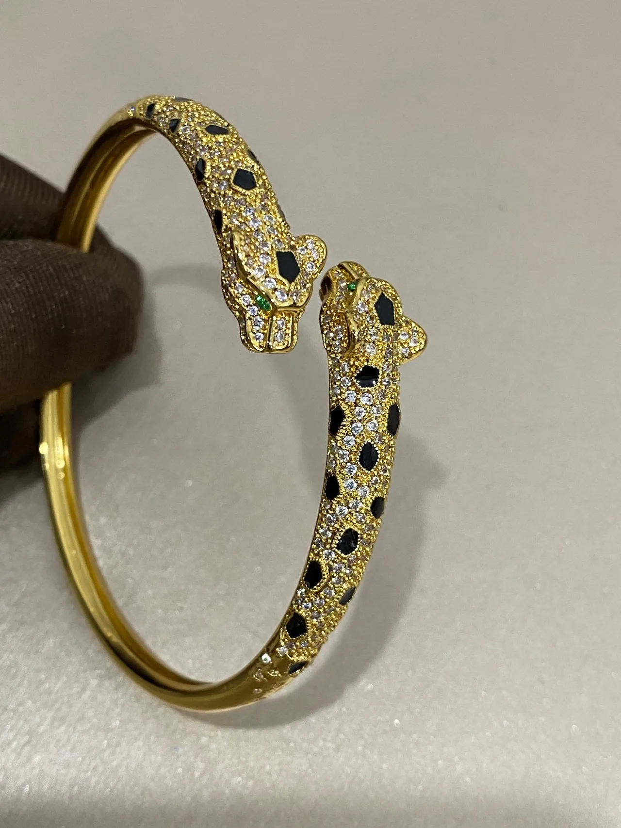 Leopard-Spot Pavé Animal-Head Bangle Bracelets 9