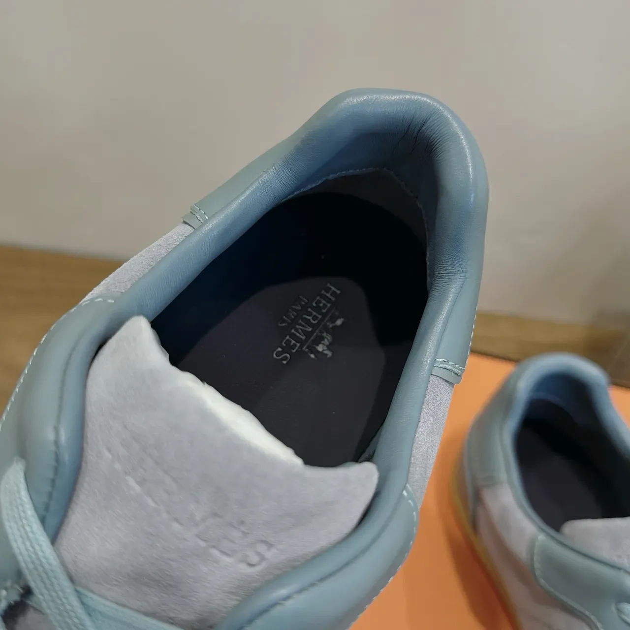Light Blue-Gray Mixed-Material Perforated Sneakers 4