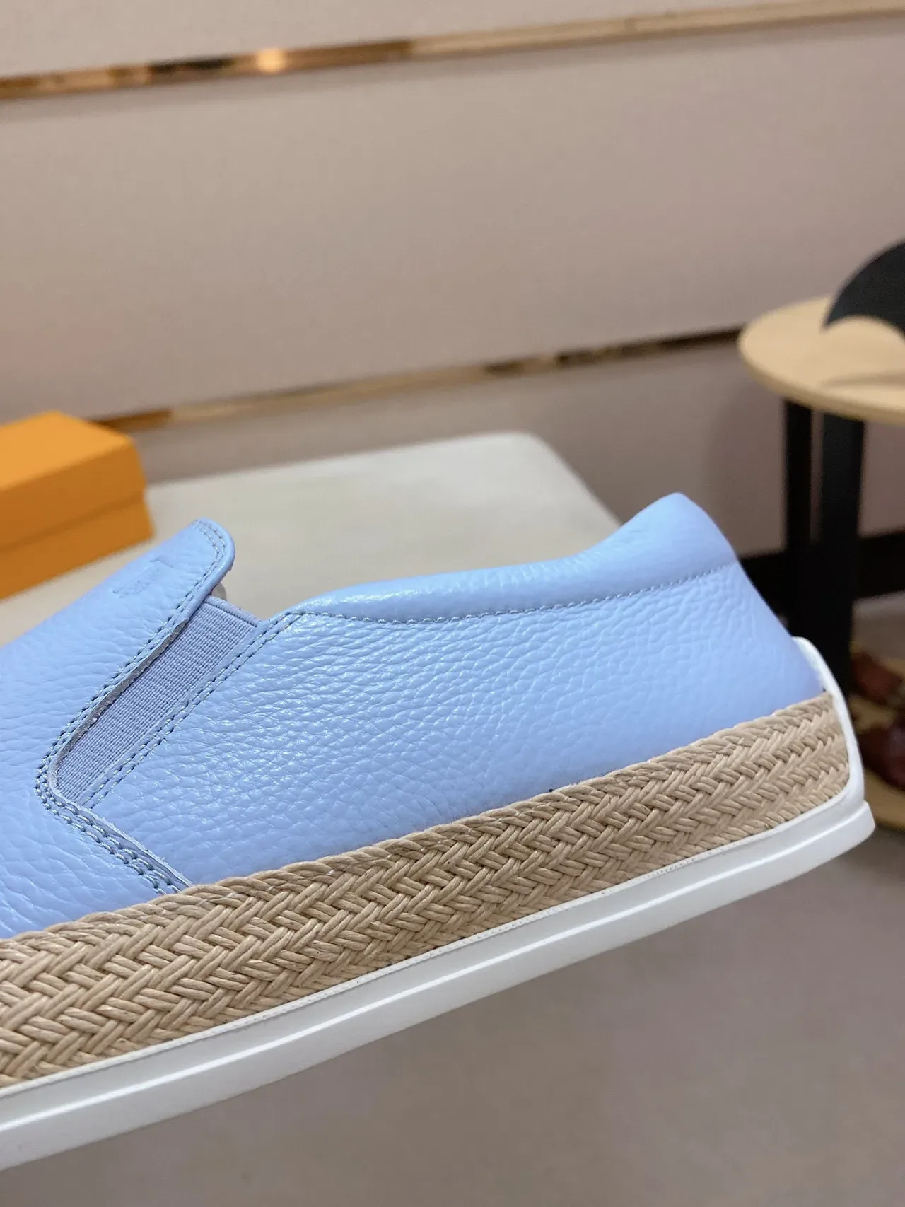 Light Blue Pebbled Leather Slip-On Boat Shoe 5