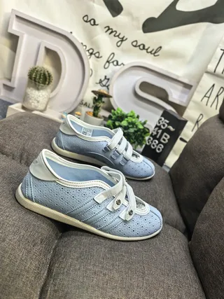 Light Blue Perforated Strap-Closure Low-Top Sneakers 9