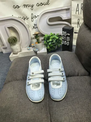 Light Blue Perforated Strap-Closure Low-Top Sneakers 10