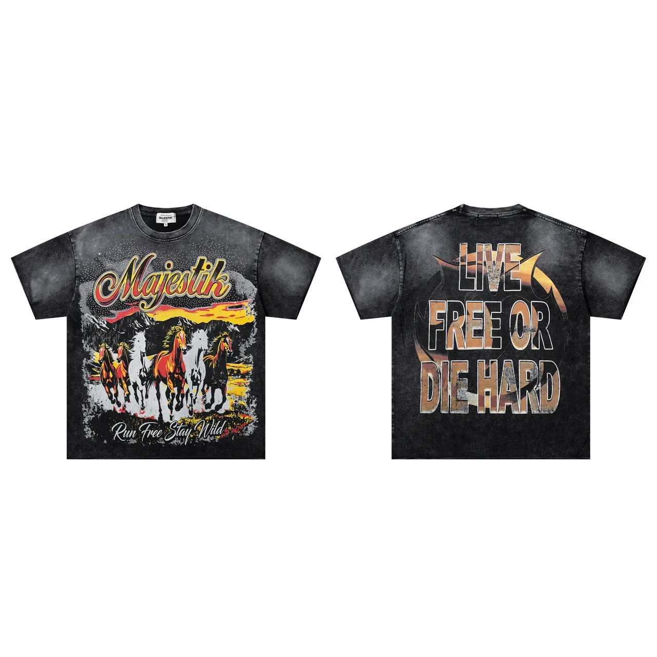 Majestik Distressed Black Double-Sided Graphic Print T-Shirt 2